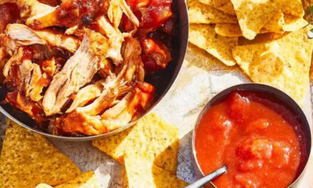 Pulled chicken met spicy tomatensaus