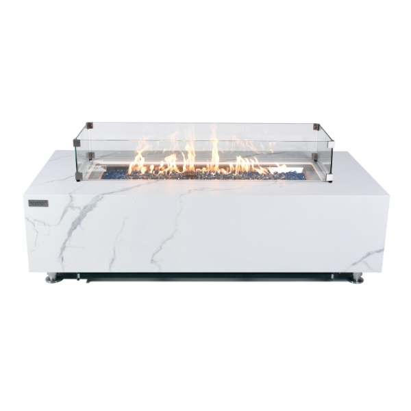 Vuurtafel Elementi Carrara Porselein Bianco White (gas) vuurtafel voorkant aan
